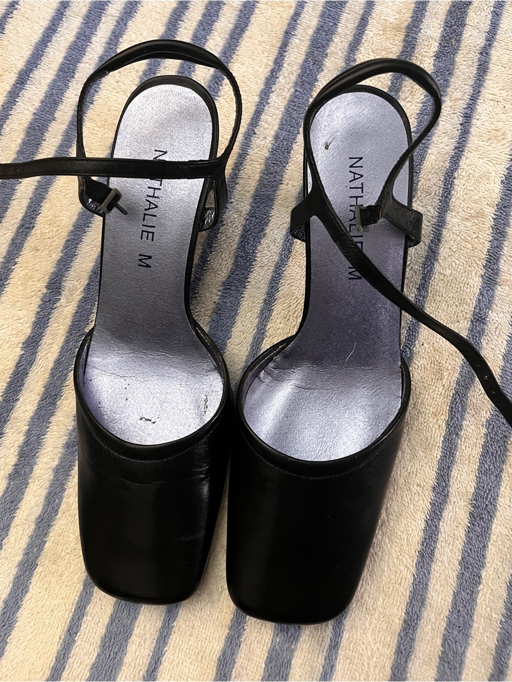 Black Square-Toe Slingback Heels